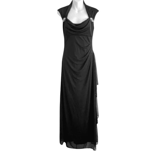 R&M Richards Black Sparkly Mesh Cascade Ruffle Long Gown Dress Size 16W 1X Plus - Picture 13 of 14
